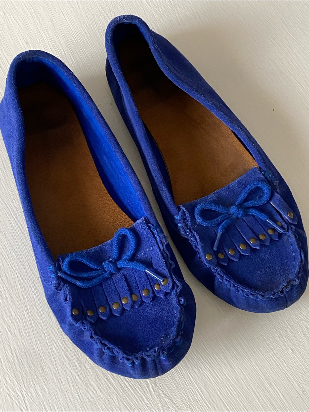 Blue Suede Tassel Moccasin Flats Boho Chic Colorful Happy Shoes